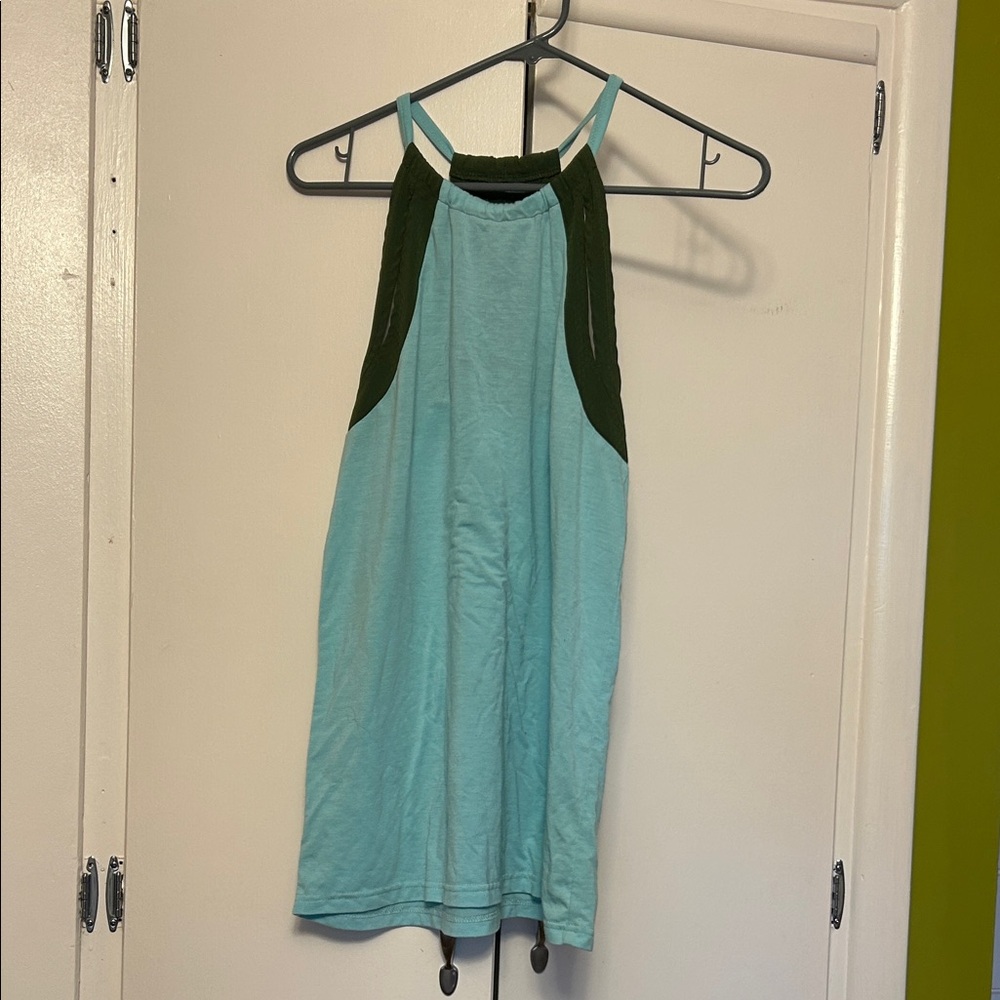 Oiselle Aqua and Dark Green Tank Top